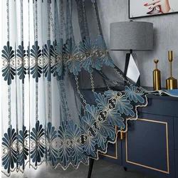 European Style Curtains for Living Dining Room Bedroom Luxury Sheer Tulle Precision Embroidery Guaze Drapes Window Curtain Decor