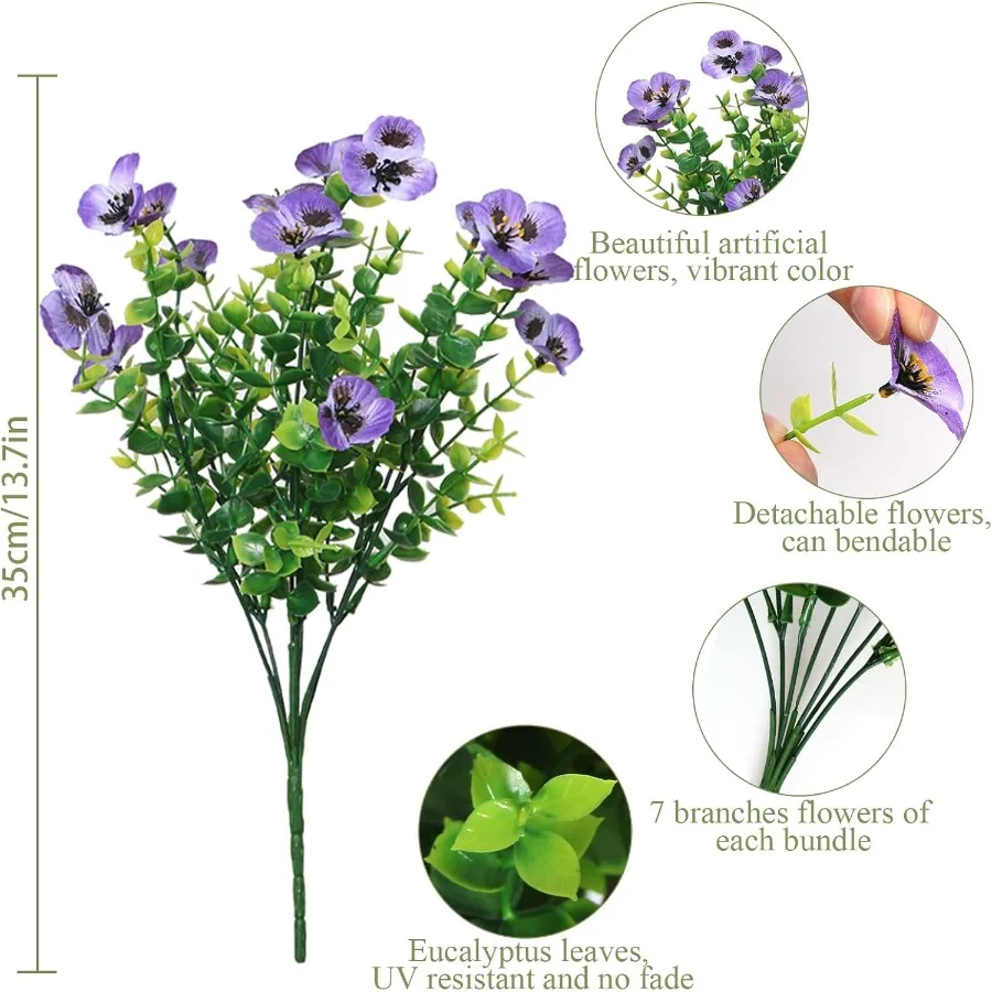 9 Bundles Artificial Flowers Outdoor Fake Pansy Flowers UV Resistant Artificial Plants Realistic Faux Silk Pansies for Porch Pa