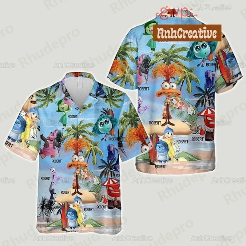 

Disney Inside Out 2 Hawaiian Shirt Men's Women's Kdis Casual Short Sleeve Shirt Tops Summer Vacation Beach Shirt
