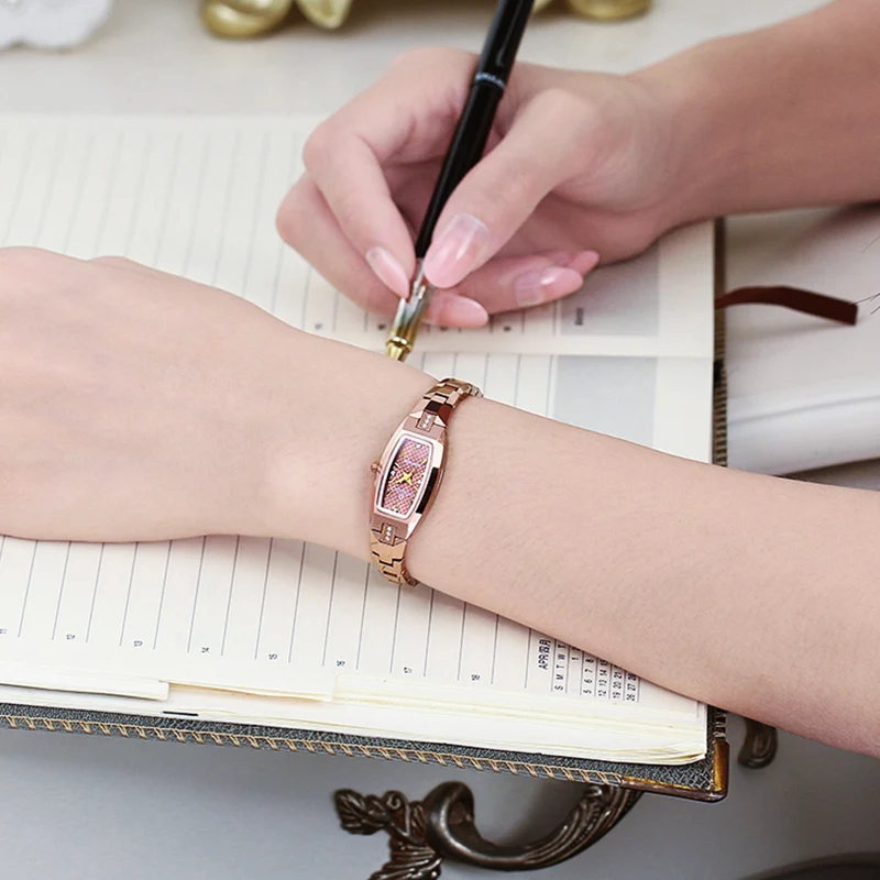 여성용 쿼츠 시계, 럭셔리 텅스텐 스틸 팔찌, 심플 로즈 골드, 럭셔리 여성 시계, 패션