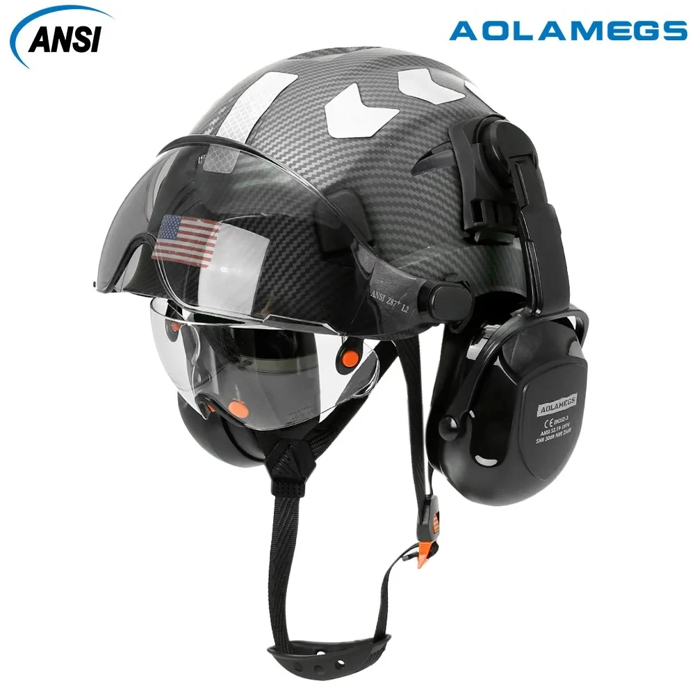 carbon-fiber-pattern-construction-safety-helmet-with-build-in-visor-earmuff-and-reflective-sticker-abs-head-protection-hard-hat