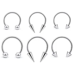 6Pcs Spike Septum Rings 16G Surgical Steel Piercing Jewelry Vertical Snake Bite Jewelry Lip Rings for Women Men 8mm/10mm
