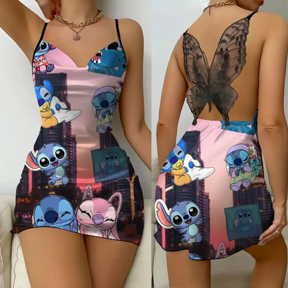 

Women's Dresses 2024 Summer Home Lettuce Edge Sexy Nightdress Disney Official Website Lilo and Stole 3D Printed Dress