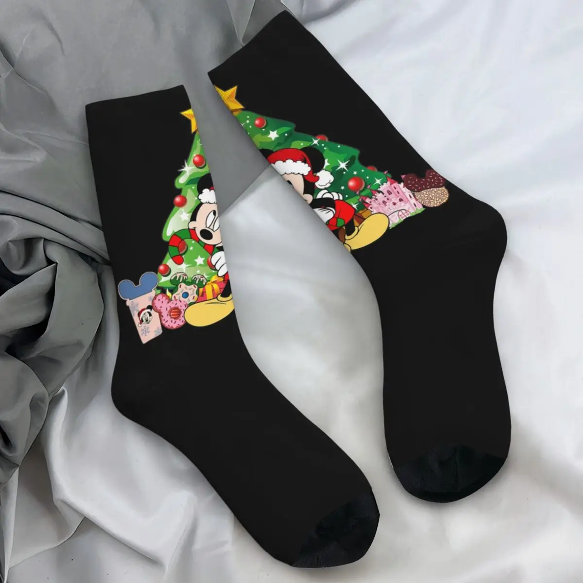 Mulheres homens meias feliz natal mickey meias inverno na moda meias macias escalada gráfica anti skid meias