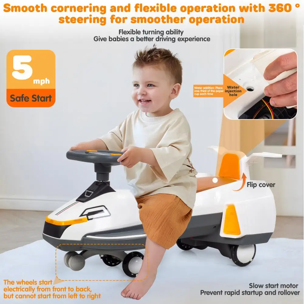 Voiture électrique Wiggle pour enfants de 1 à 6 ans, avec musique légère et casque, jouet balançoire 2 en 1, roue d'absorption des chocs clignotante, jouet pour enfants