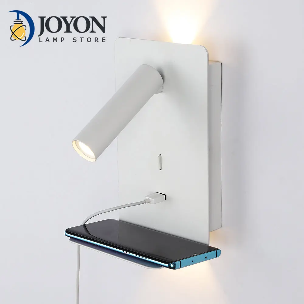 

Led Wall Lamp Phone Shelg Usb Bed Headboad Reading Book Night Led Night Lights Aluminum Mounted Modern Wandlamp Sconces