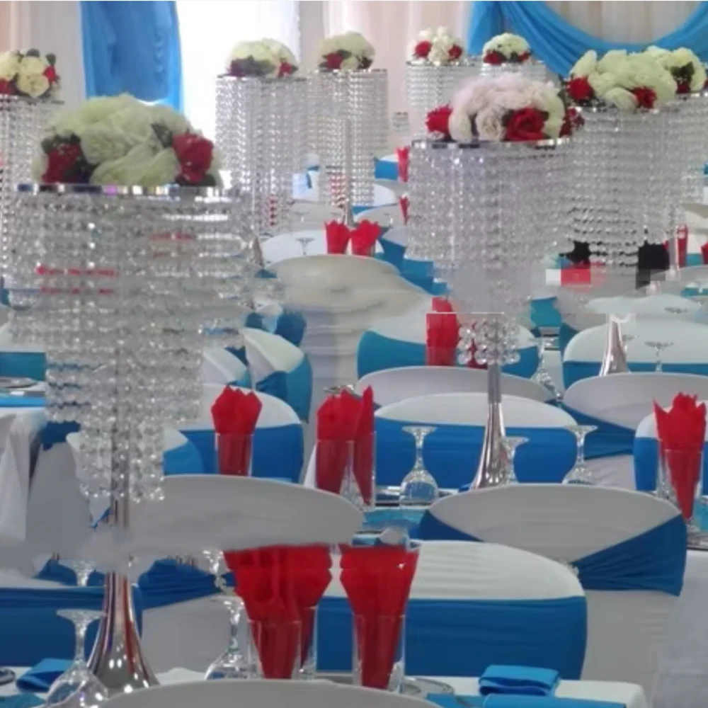 10pcs)H60-100cm tall Elegant 3 Layer Silver Chandelier Acrylic floral stand pedestal aisle Centerpieces for Weddings s784