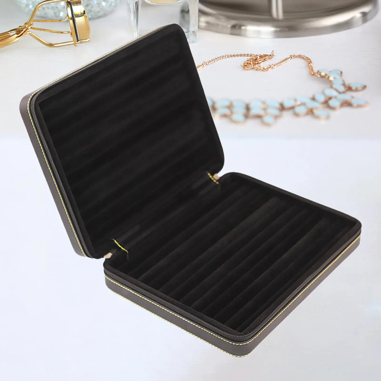 

PU Leather Jewelry Box Jewellery Chest with Flock Lining Rings Earrings Container Jewellery Organizer for Pin Travel Home Use