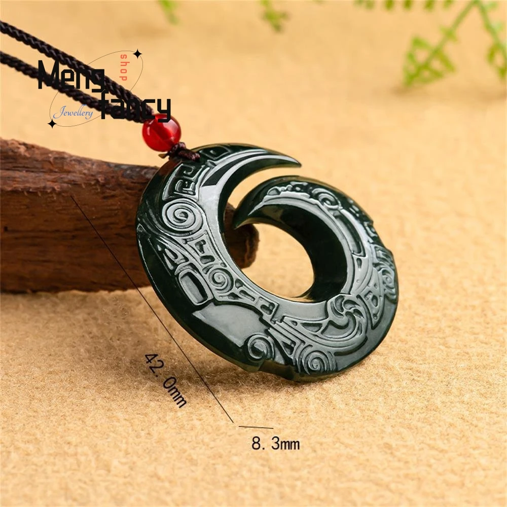 Natural Hetian Green Jade Turn The Tide Pendant Retro Charms Fashion Men Women Amulet Mascots Fine Jewelry Luxury Holiday Gifts