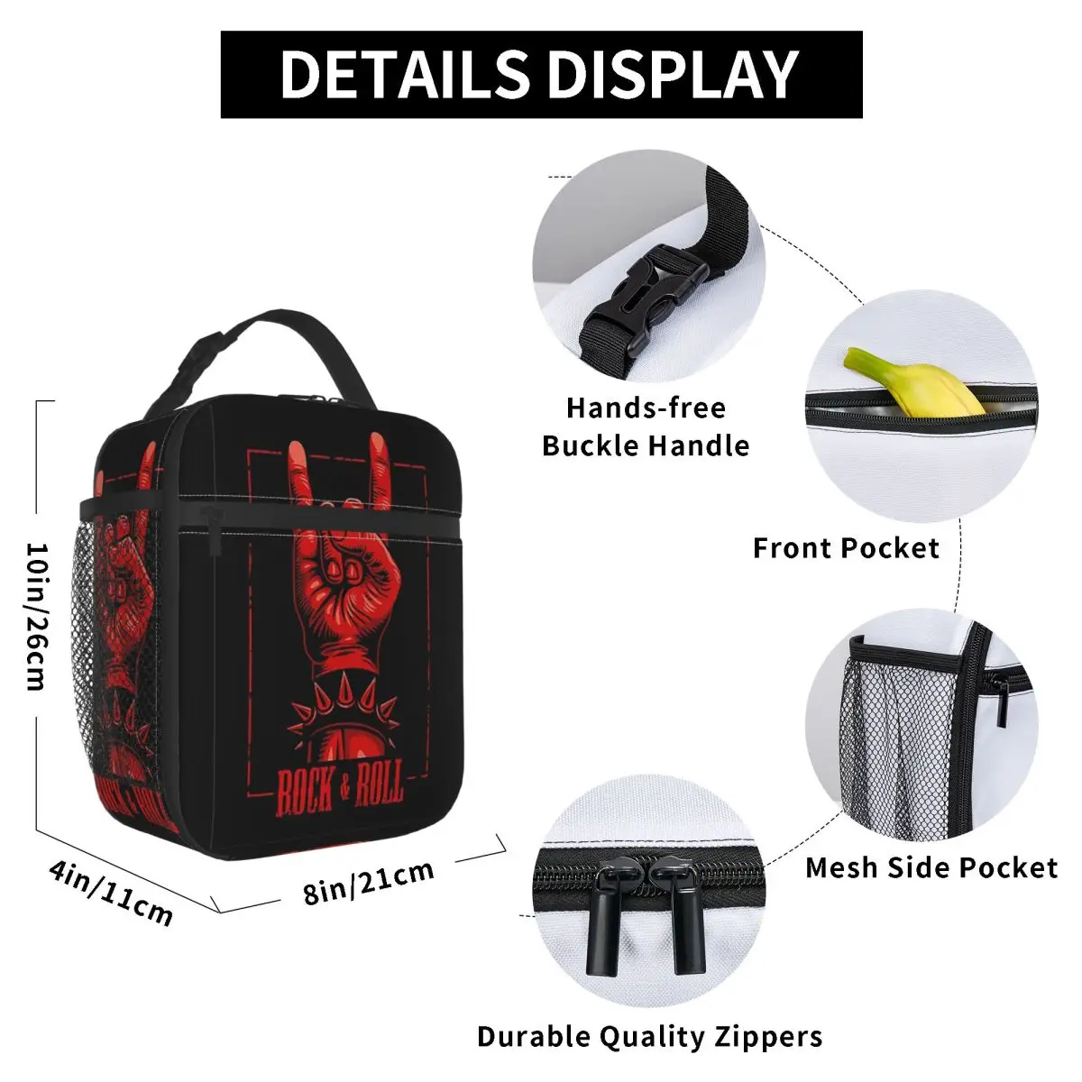Rock Star Skull Rock N Roll Insulated Lunch Bag for Women Office Cooler Thermal Food Box Tote Leakproof Lunch Boxes Container