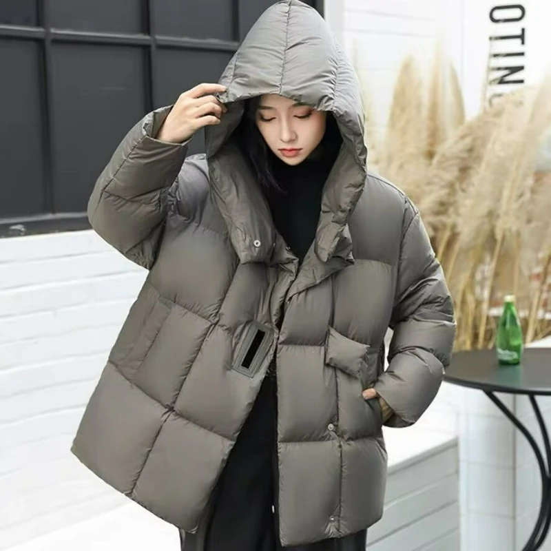 Black Mid-Length Women's Down Jacket 2026 Winter Collection Loose Fit Korean Design Comfortable Casual Style 90% White Duck Down