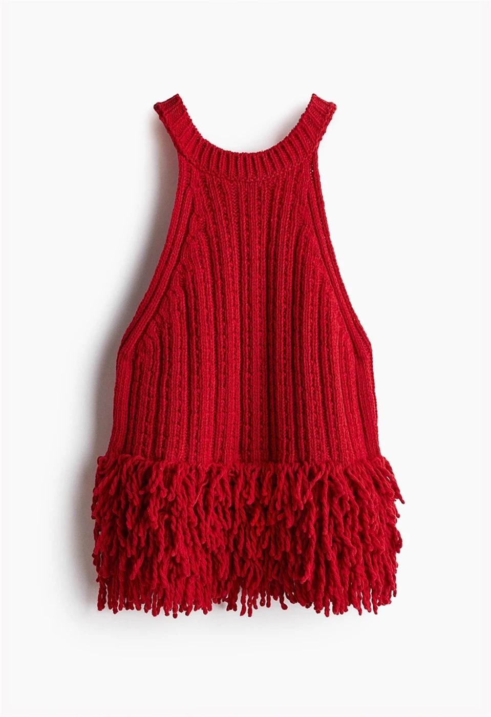 

Женская вязаная майка, новый стиль 2025 года, однотонный модный вязаный топ с бахромой для женщин