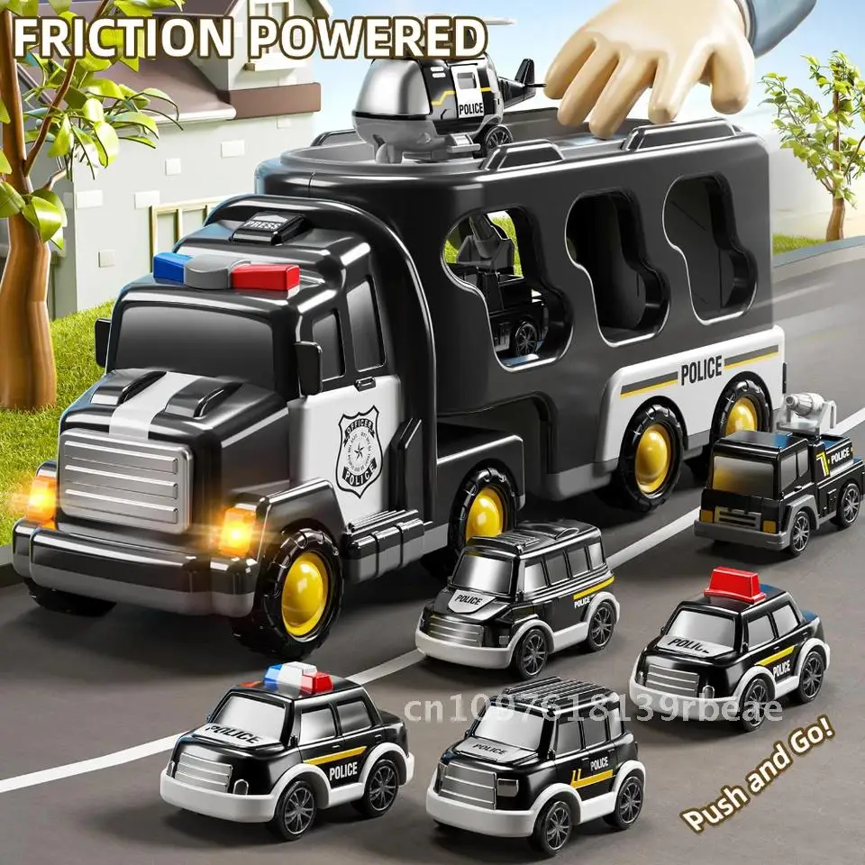 

Игрушки-полицейские грузовики для мальчиков и девочек - 5 мини-автомобилей и 1 вертолет для детей 3 лет + рождественский подарок