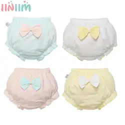 Baby Girls 4Pcs Casual Briefs Bread Pants Elastic Waistband Ruffle Bowknot Shorts Reusable Nappies Diaper Cover Kids Underwear