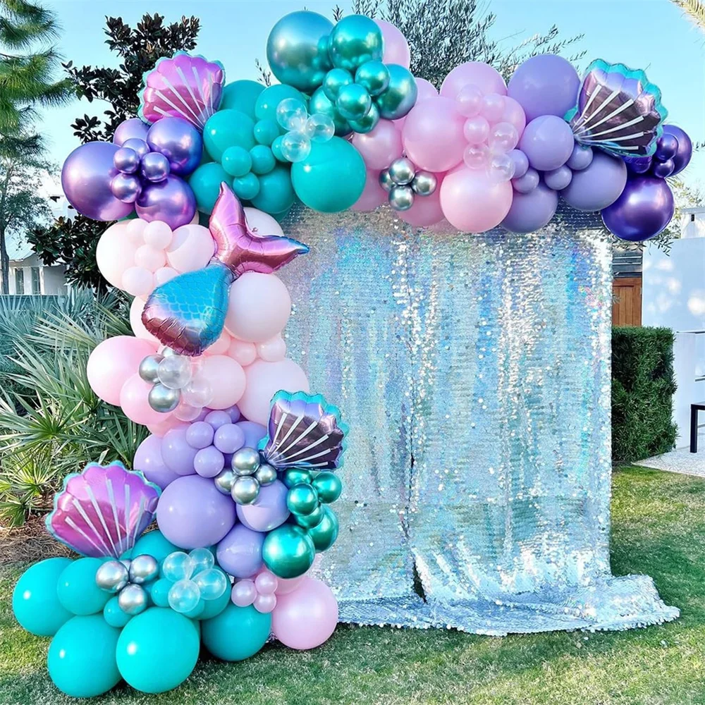 137pcs Mermaid Party Balloon Garland Arch Kit Pink Green Purple Little Mermaid Party Balloons for Under the Sea Birthday Decor