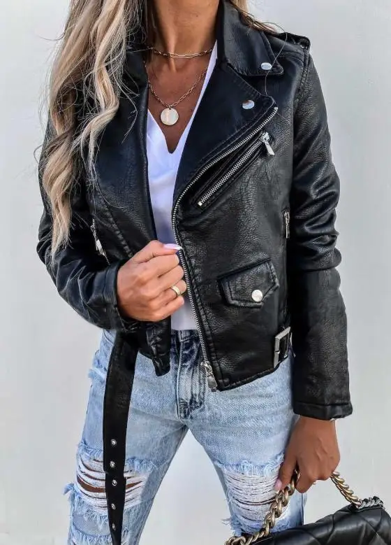 Modische und personalisierte High Street Fan Car Lederjacke, hübsche Slim-Fit-Lederjacke mit kurzem Reißverschluss für Damen im Herbst