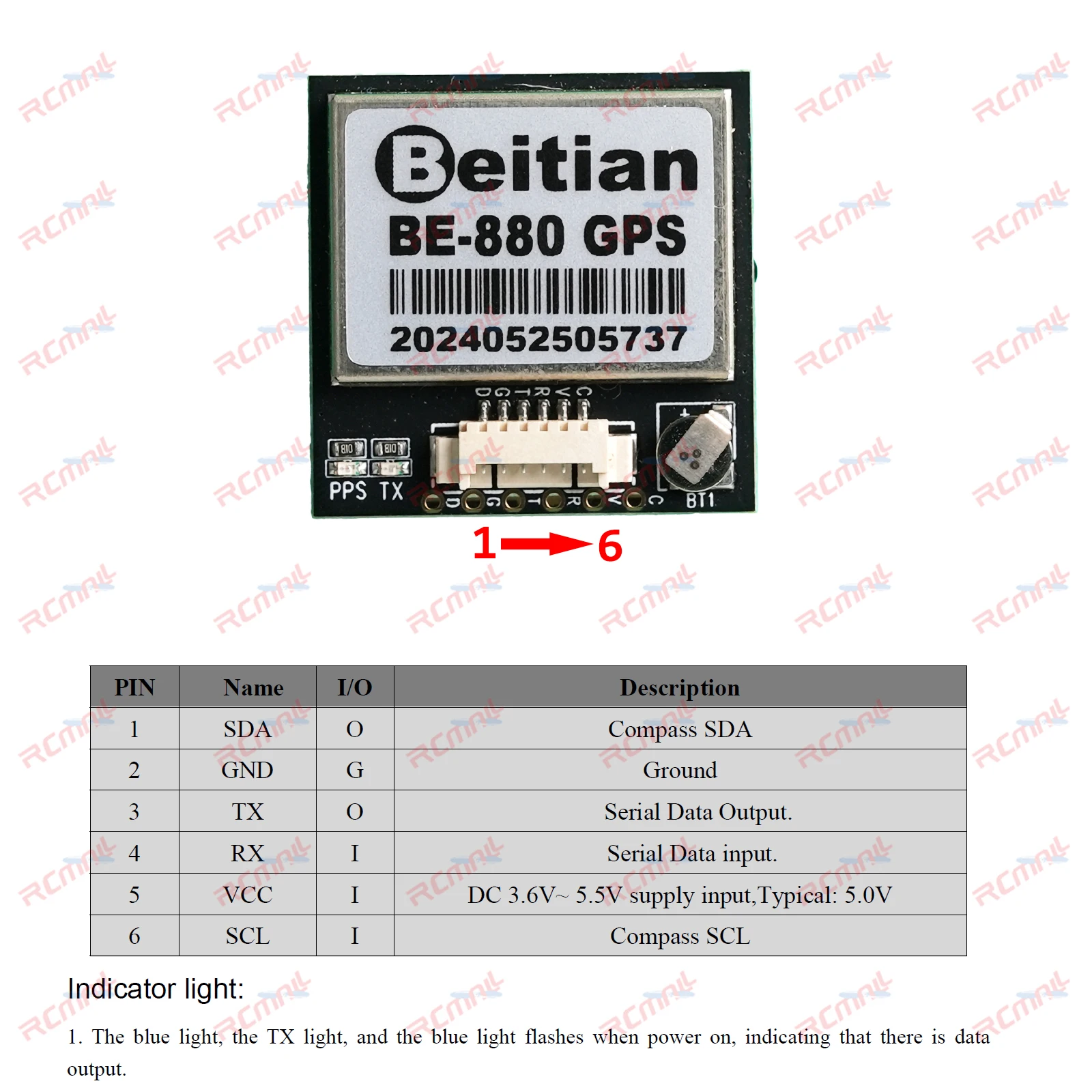 BEITIAN BE-880 GPS Module M10050 GPS+GALILEO Ultra-low Power GNSS Receiver with Compass for Vehicle Drones Position