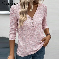 Autumn Long Sleeve Blouse Women Casual V Neck Loose Button Shirts For Women Elegant Pullover Casual Blusas Woman 2024