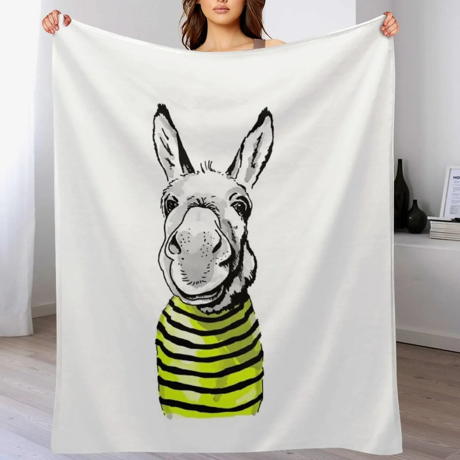 Funny donkey in striped shirt Throw Blanket Travel Size Cozy Blanket for Plane Train