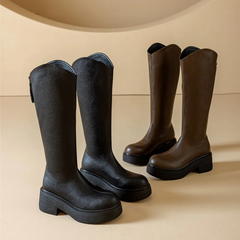 AIYUQI Women's Western Boots 2025 New Autumn Genuine Leather Women's Long Boots High Heel Platform Women's Riding Boots