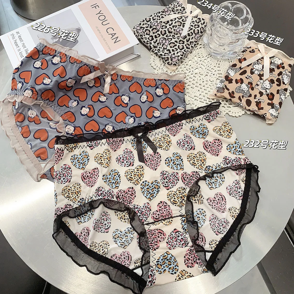 3PCS/Lot  Women Underwears Soft and Breathable Ancola Red High Stretch Ice Silk Print Plus Size Panties Sets Lady's Underpants image 3