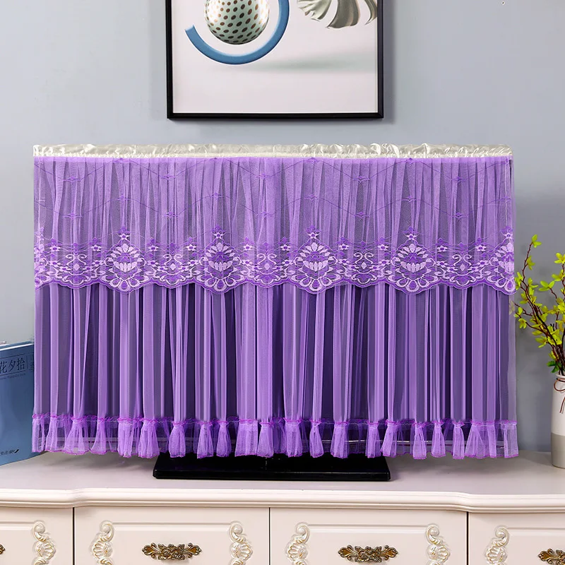 Lace Fabric Door Curtain Tv Circle Can Be Flipped Dust Cover Monitor Screen Home Decorations Embroidered Dust Cover