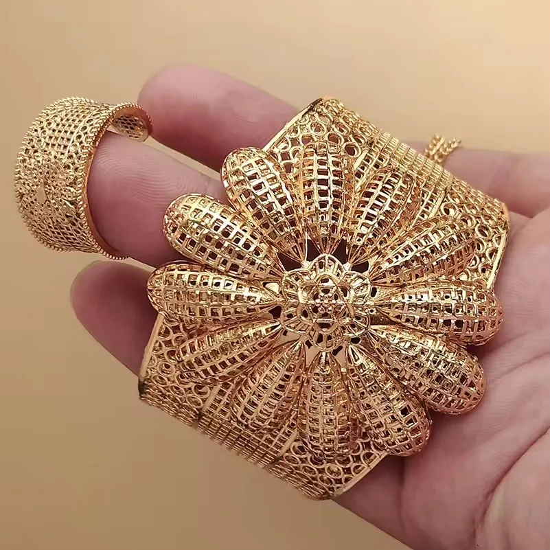 24K Dubai Bangles For Women Saudi Arabia Africa Fashion Gold Color Ethiopian Bride Wedding Bracelet Jewelry Gifts