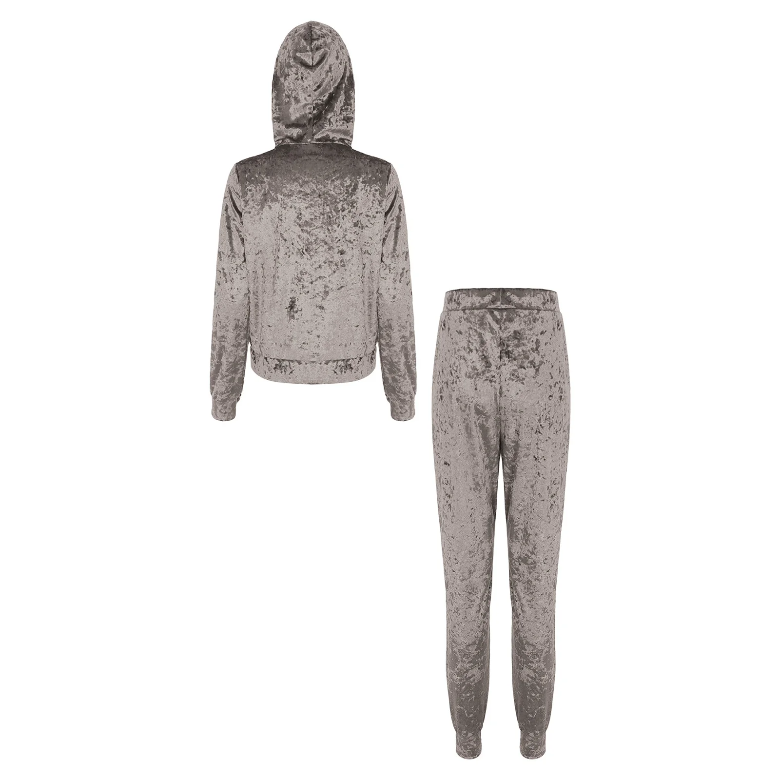 2Pcs Womens Fashion Velvet Sports Set Gym Workout Yoga Running Clothing Daily Wear Long Sleeve Zipper Hooded Jacket+Pants Sets