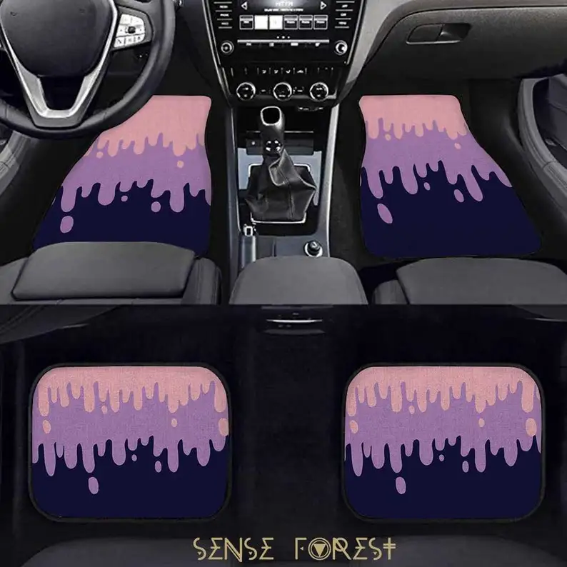 Kawaii goth Paint drip floor mat, cute purple pastel car interior decor, cute goth car accessories, car mats for women, kawaii c