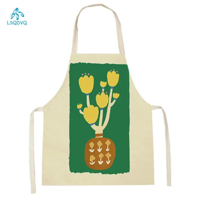

Ваза с цветочным рисунком, кухонные фартуки для женщин и мужчин, льняные нагрудники на талии, домашний сарафан для чистки, цветочный узор, фартуки для приготовления пищи и выпечки
