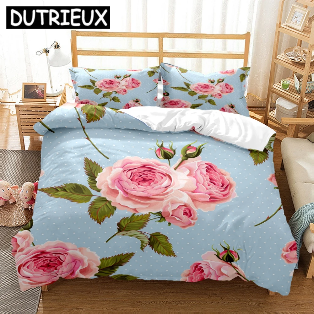 

Rose Flower Art Print Three Piece Bedding Set Fashion Article Children Or Adults For Beds Quilt Covers Pillowcases Bedding Set