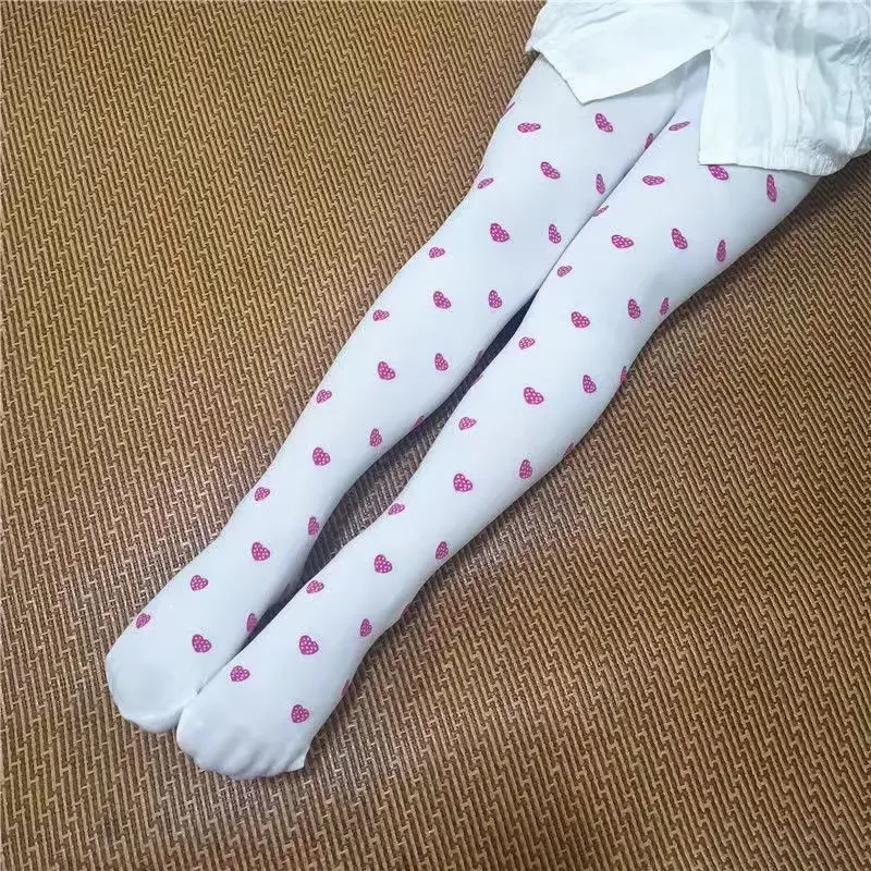 Heart Girls Tights 3-9 Years Old Velvet Sweet Candy Color Pantyhose For Children Kids Clothing White Dancing Stockings Tights