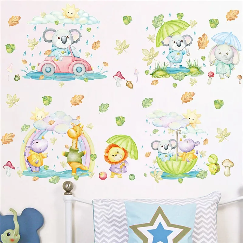 

Cartoon Animals In Garden Wall Stickers For Kindergarten Home Decoration Diy Safari Mural Art Kids Bedroom Decals Pvc Posters
