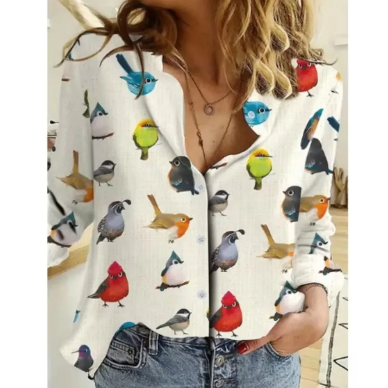 2024 Women\'s New 3d Christmas Printed Long Sleeve Shirts Elegant Lapel Long Sleeve Top Winter Spring Single-Breasted Basic Shirt