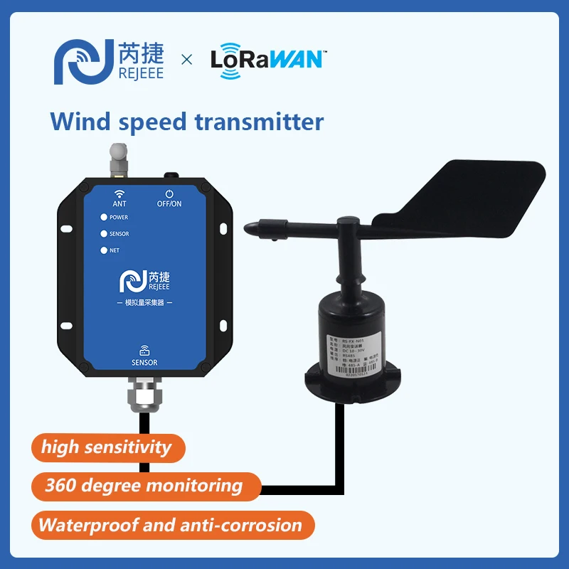 LoRaWAN Wind Speed Transmitter, Buit in 38000mAh Battery, External 3dbi Antenna, Compatible with TTN, Helium, Chirpstack