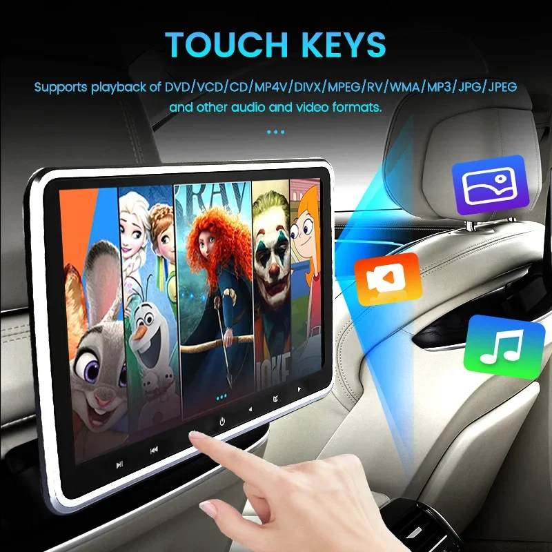 شاشة 10.1 بوصة لمسند الرأس تعمل بنظام أندرويد مع زر لمس USB/SD/IR/FM TFT LCD لمشغل المقعد الخلفي للسيارة ألعاب موسيقى الفيديو