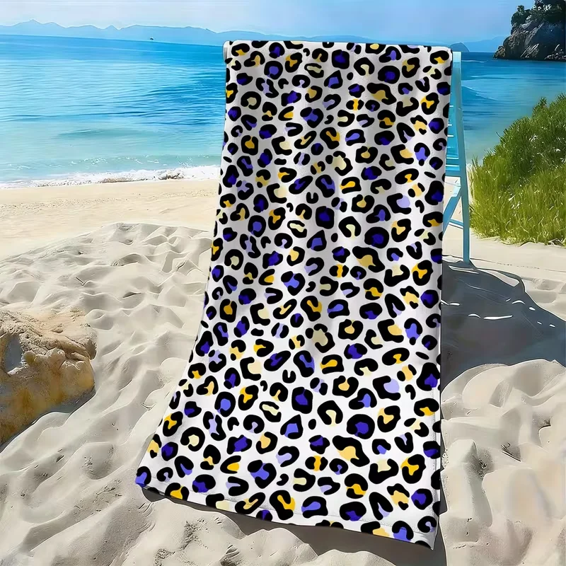 Vibrant Leopard Print Beach Towel Modern Neon Cheetah Pattern Towel Soft Absorbent Quick Dry Beach Blanket for Summer
