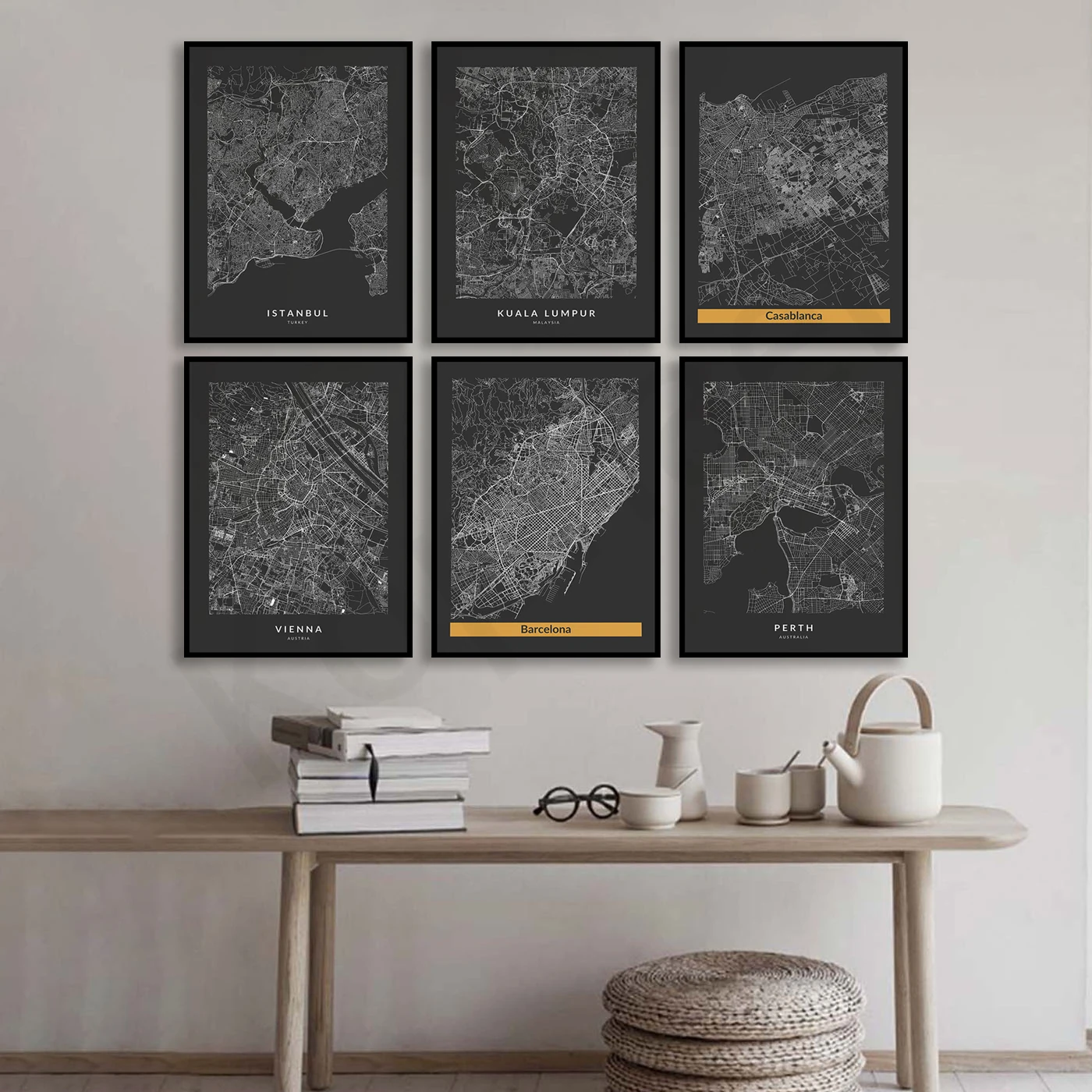 بروكلاو باريس بيرث برشلونة فيينا زيوريخ وارسو جنيف سياتل كوالالمبور الدار البيضاء اسطنبول. ملصق خريطة المدينة #4