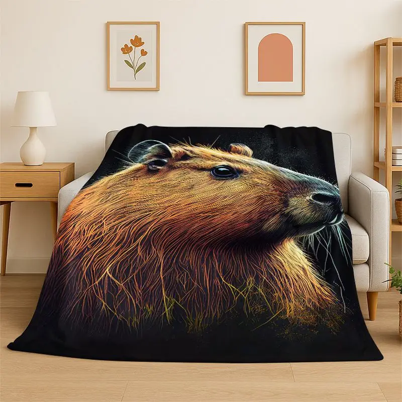 Kawaii Lazy Capybara Cartoon Flannel Blanket Soft Throw Blanket for Bedroom Living Room Bed Travel Camping Picnic Nap Cover Gift