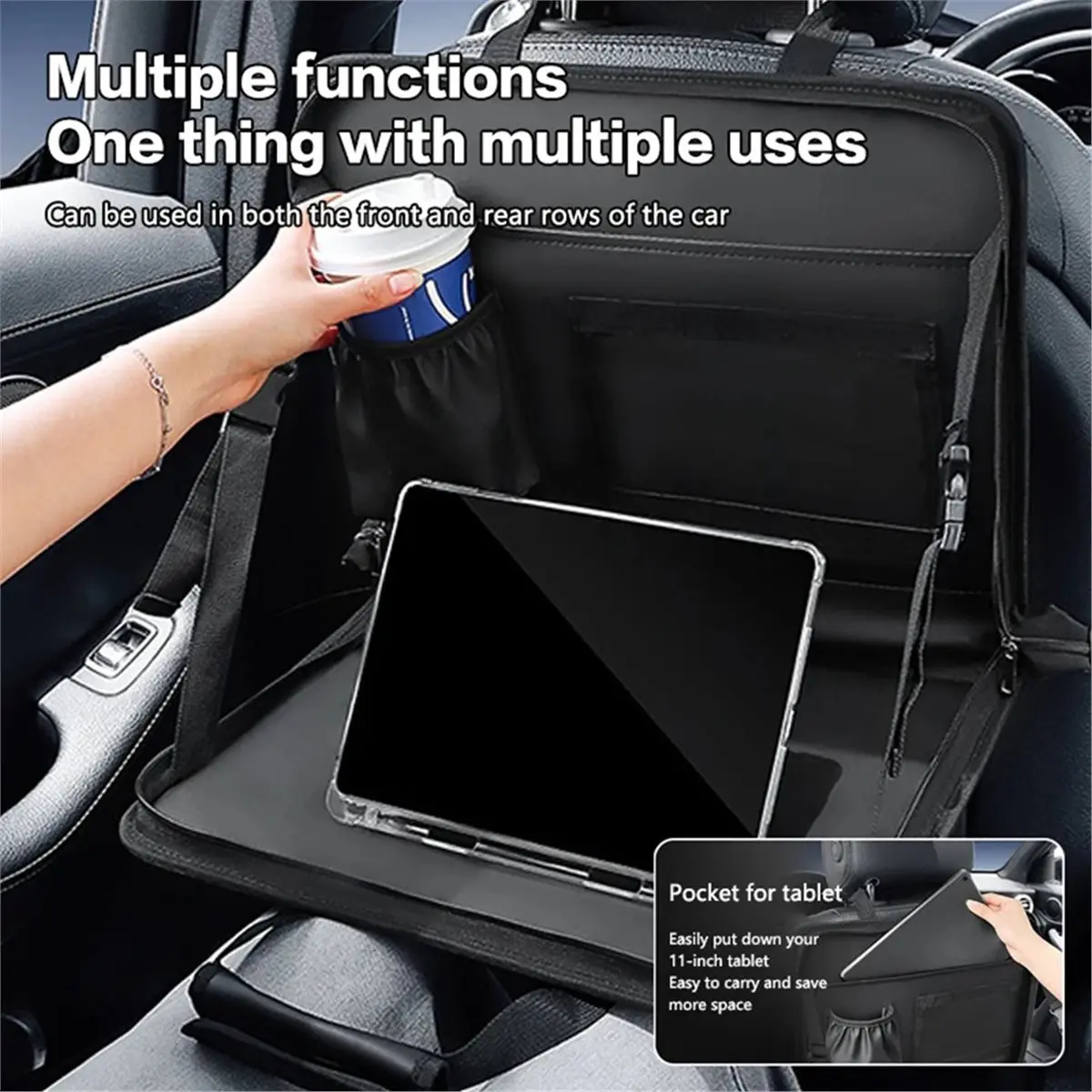 Multifunctional Car Steering Wheel Dining Table - PU Leather Seat Back Stand with Notebook Stand , Car Accessories