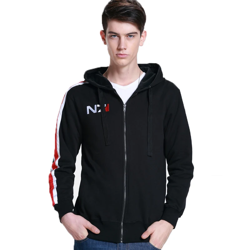 Mass Effect Hoodie Men Black Anime Zip Up Hooded Sweatshirt Women Embordery Fleece Thick Warm Sweetshirt Cosplay N7 Streetwear