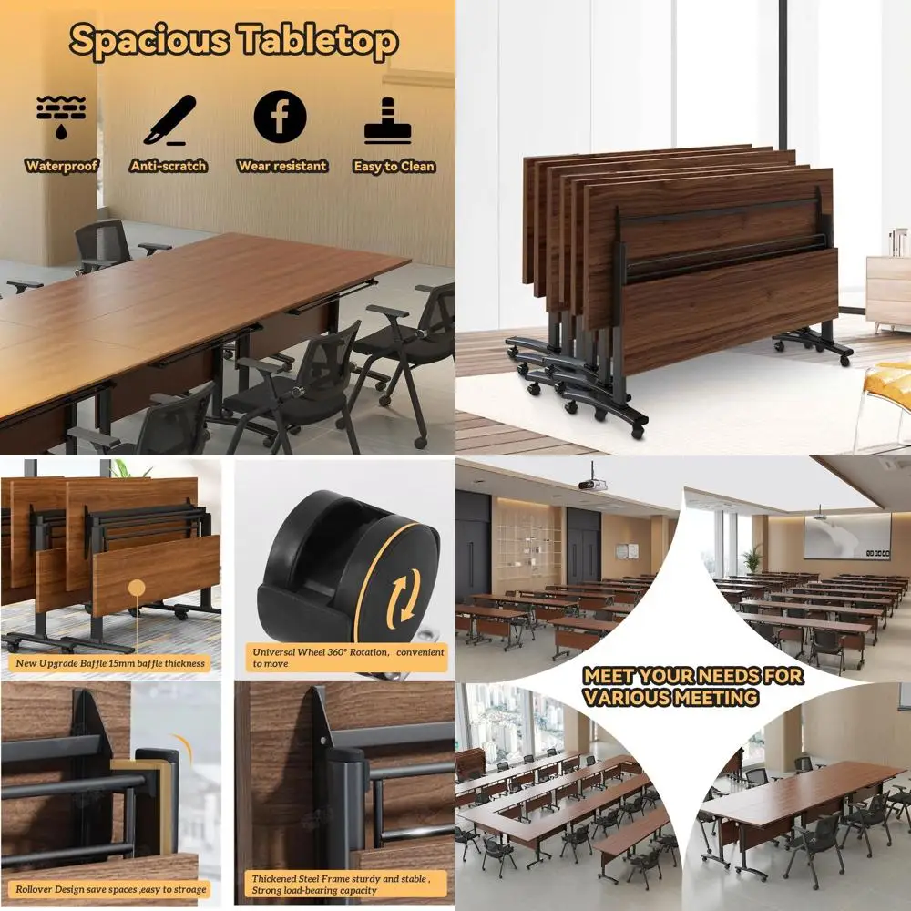 

55.1 Mobile Training Table with Wheels, Durable Metal Frame for Conference Rooms and Seminars