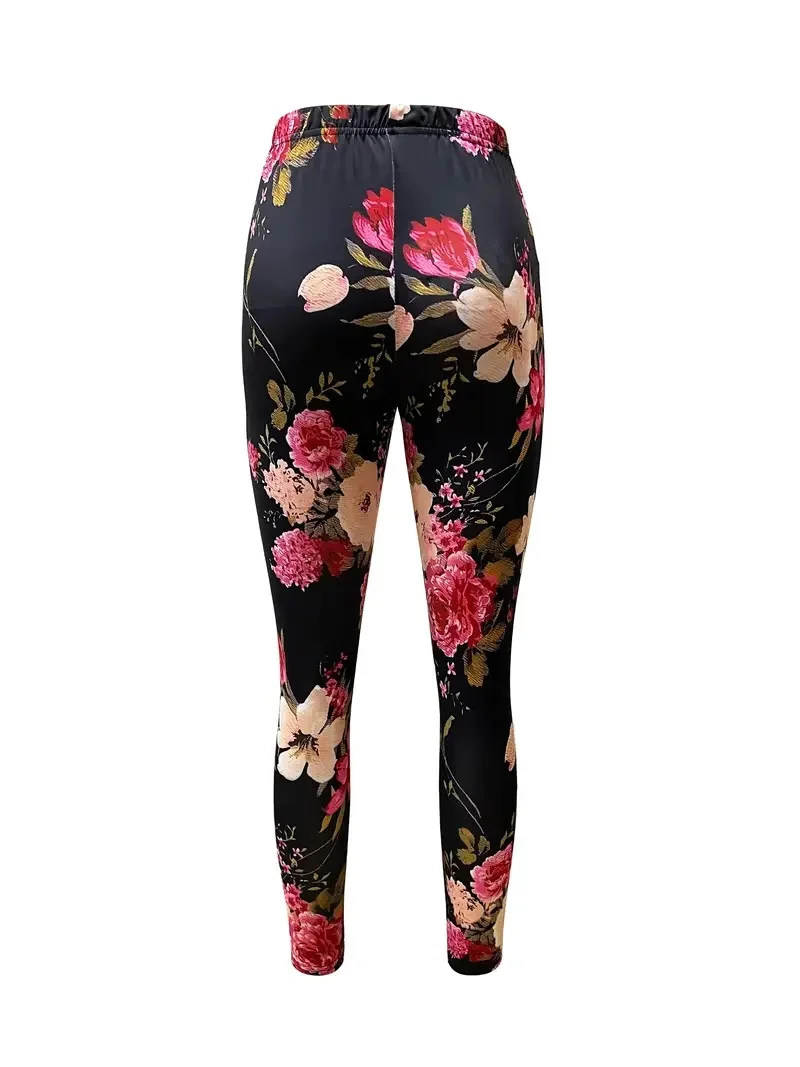 Floral Print Skinny Leggings, Casual Every Day Stretchy Leggings, Women\'s Clothing