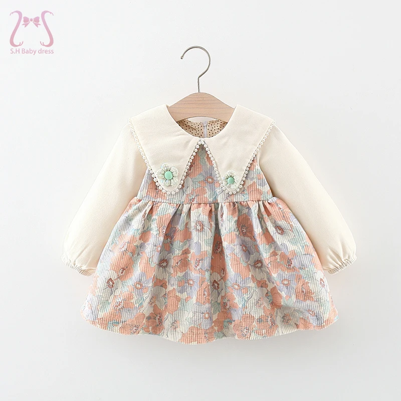 

Children's Dresses Spring Autumn Baby Girls Kids Flower Evening Clothing Sweet Cotton Long Sleeve Dress 0 To 3 Years Toddler