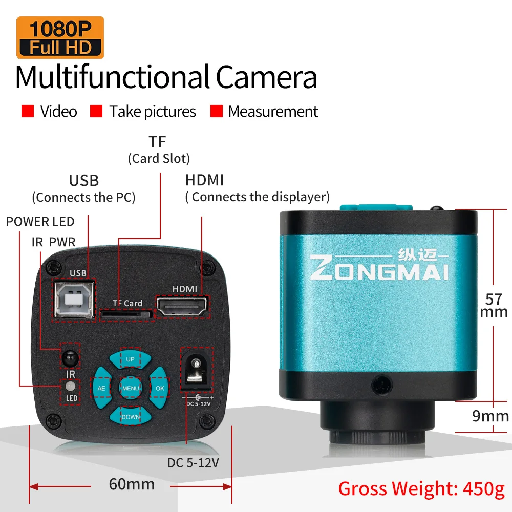 ZONGMAI 1080P 2K FULL HD Industrial Microscope True 16 Million Pixel C-Mount Digital Camera  For PCB Soldering Phone Repair