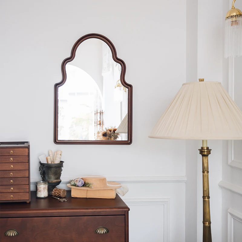 

Retro Entrance Mirror Household Wrought Iron Makeup Mirror Wall Hanging Home Medieval Simple Bedroom Living Room