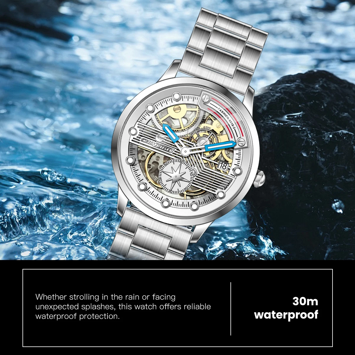 CHAXIGO Stylish Business Men's Watch with Luminous Multifunctionality 30M Water Resistance and Independent Rotating Second Hand