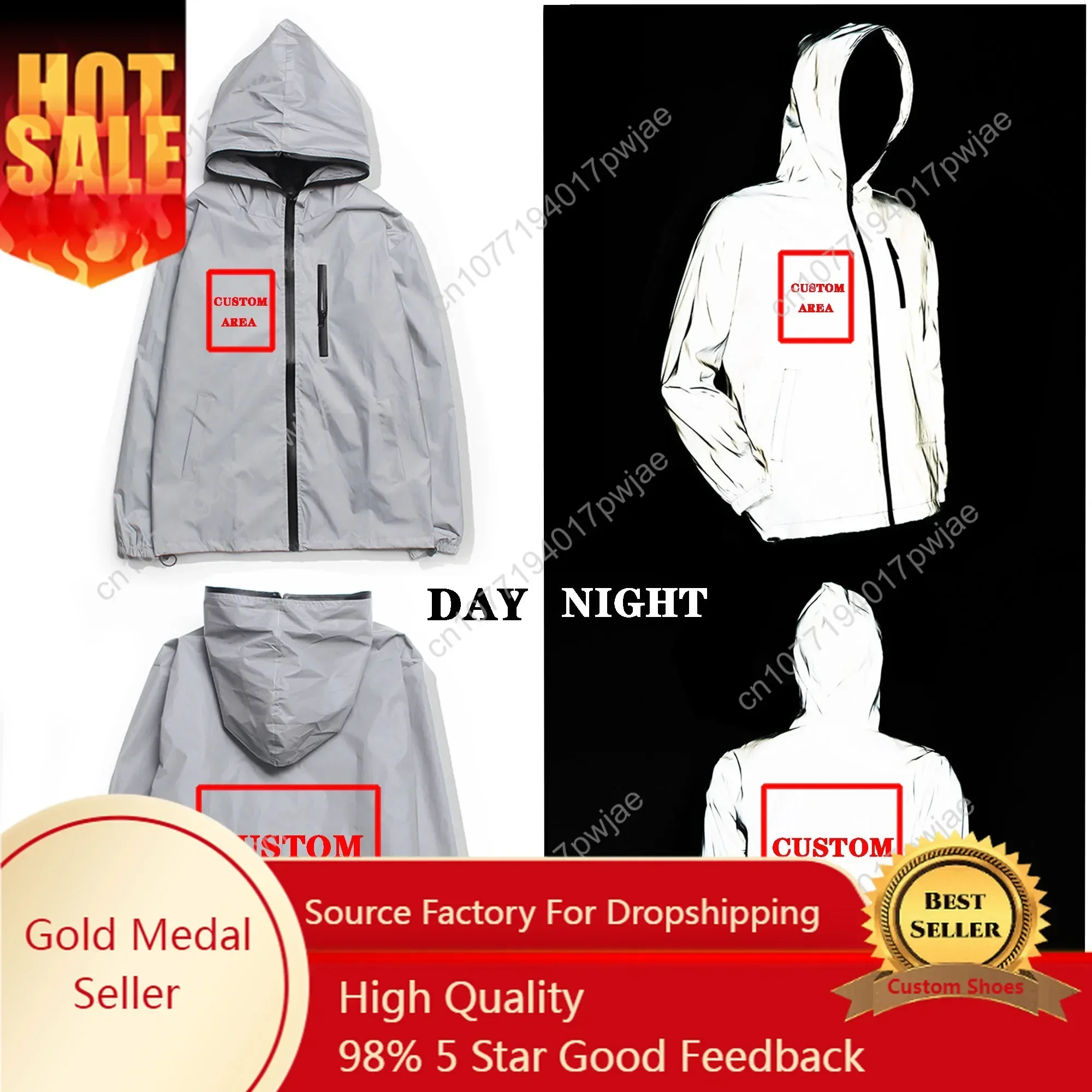 

Custom Reflective Jacket Mens Womens Coat Hooded Windbreaker Runing Outdoor Jackets Cycling Hiking Zipper Customized Hoodie