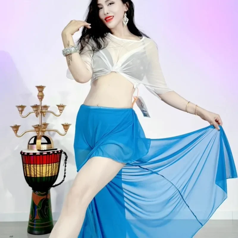 

Customized Swegal Belly Dance Suit Practice Costume Oriental Dance Costumes Elegant Mesh Lace Wide Leg Pants Set Top