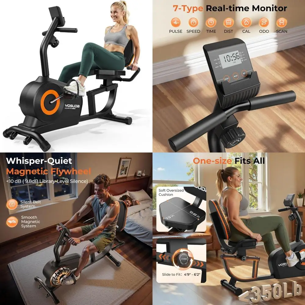 Stationary Magnetic Exercise Bike for Home Use - Senior and Adult-Friendly Recumbent Cycle with Adjustable Seat, 350 lbs Capacit